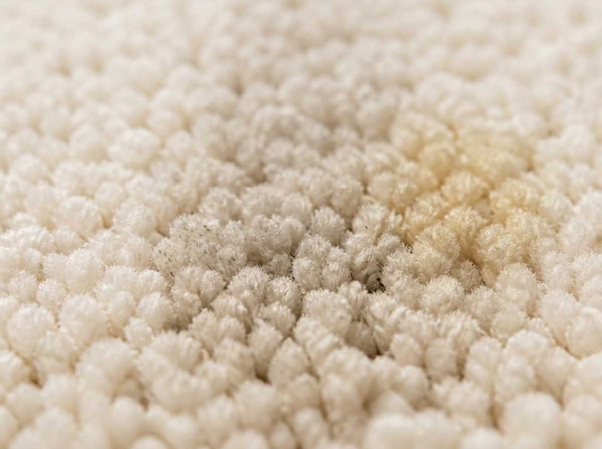 Sample before close-up of traffic soil in cream carpet